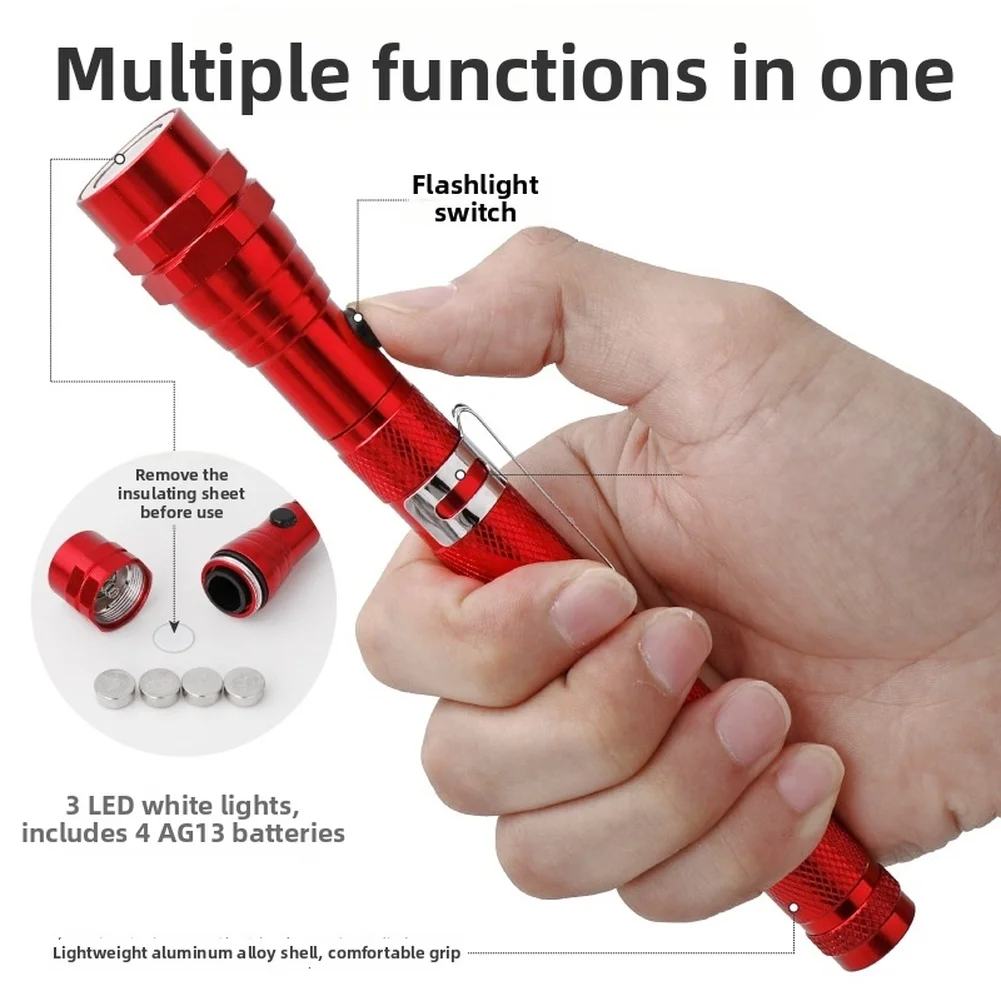 Flexible Telescopic Magnetic Pickup Tool With 3 LED Lights Bendable Aluminum For Picking Up Nut Bolt Extendable Pickup Rod