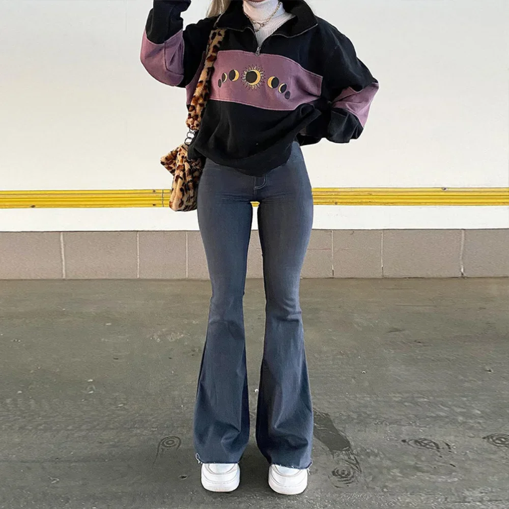 

Flare Wide Leg Jeans Women Elastic High Waist Skinny Mom Denim Pants 2025 Fashion Oversize Casual Winter Trousers Streetwear New