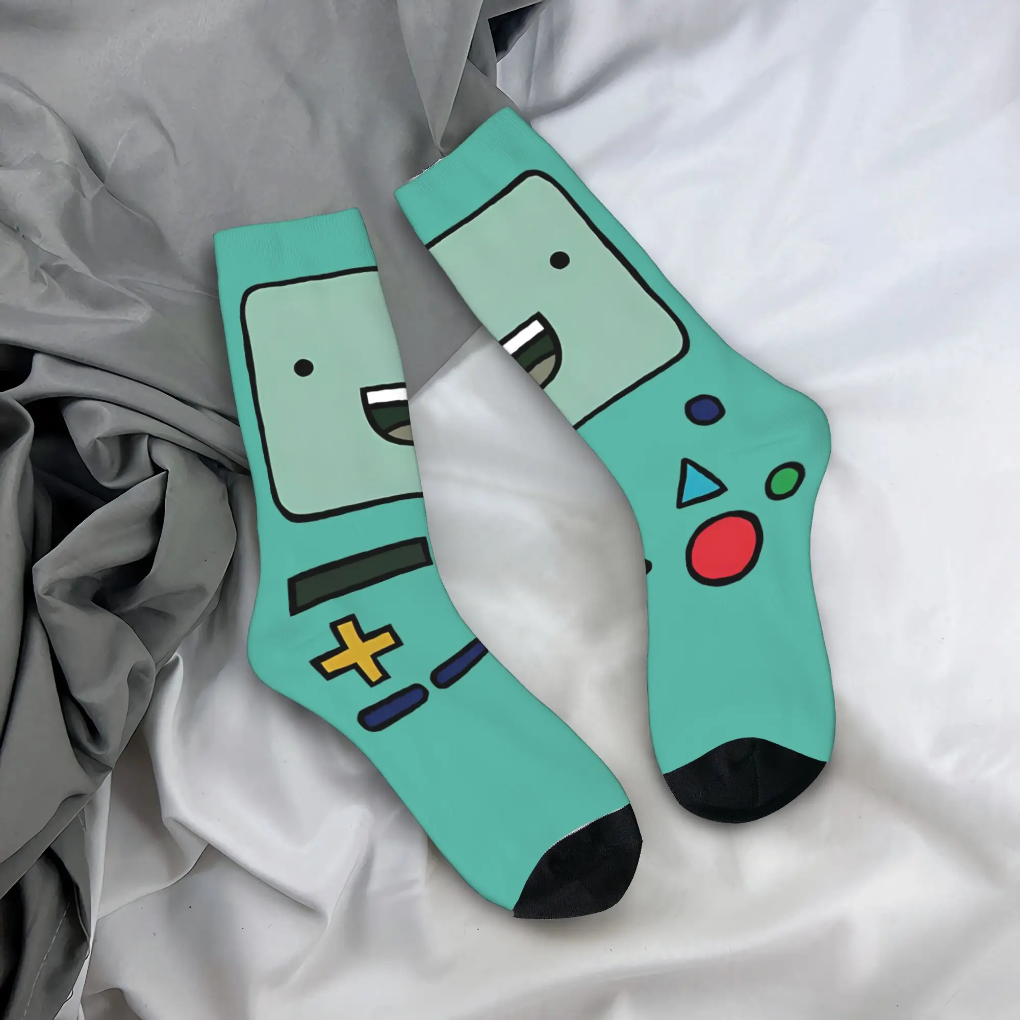 

Funny BMO Adventures Time Basketball Socks Cartoon Anime Polyester Middle Tube Socks for Women Men Non-slip