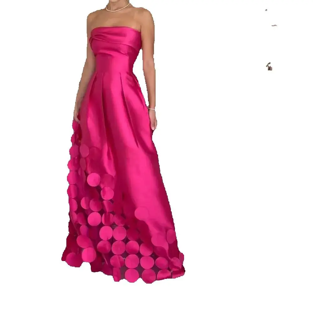 Fuchsia Prom Dresses فساتين سهرة Strapless Hollow Out Maxi Gown Customize Wedding Party Dress Satin bestidos de gala