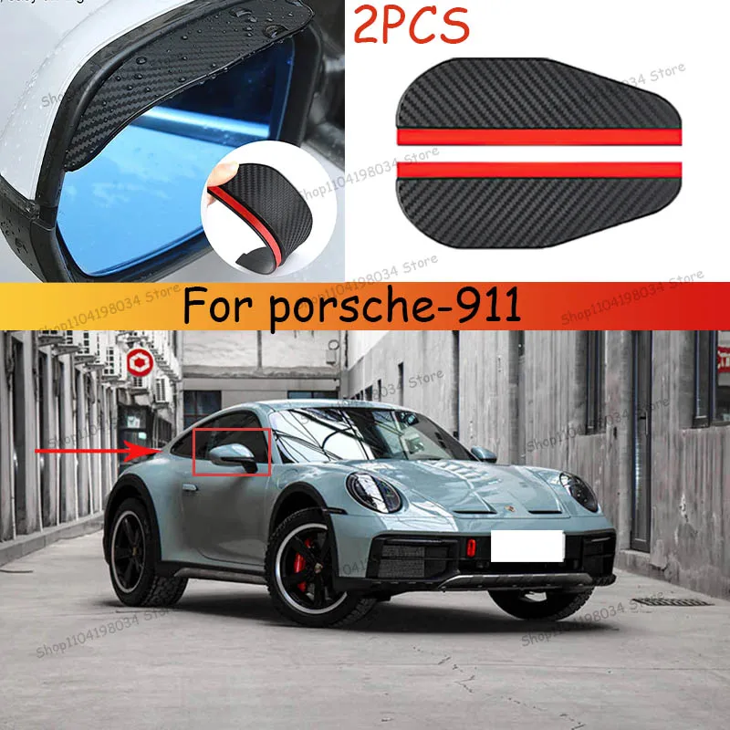 

For porsche-911 Car 2PCS Carbon Fiber Sun Visor Shade Cover Car Rearview Mirror Rain Eyebrow Protector Clear Vision