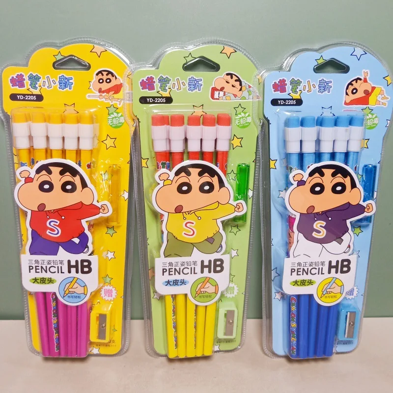 

Набор карандашей HB Crayon Shin-chan с 10 ластиками-присосками для школьников, милый дизайн