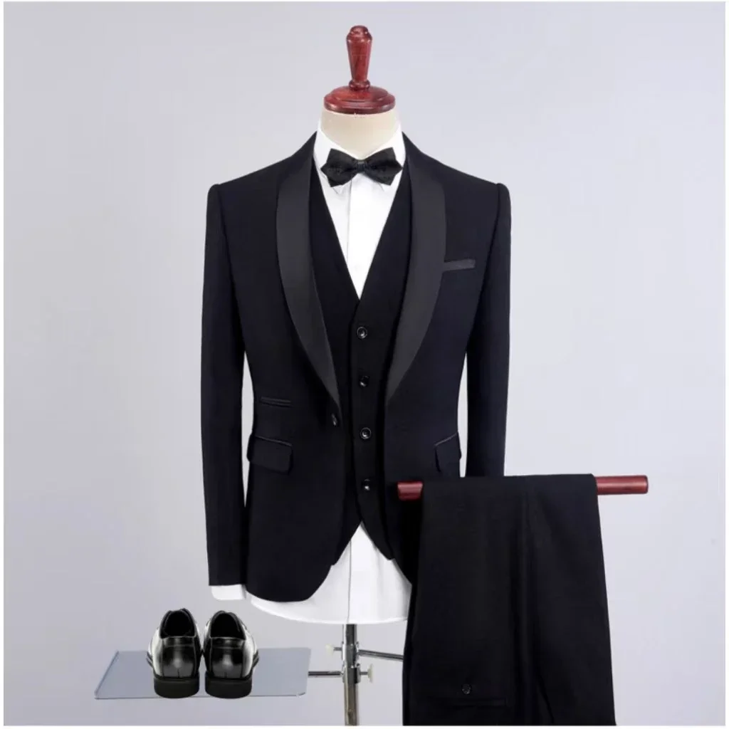 

Men's Slim Fit 3 Piece Tuxedo Suit Wedding Groomsmen Formal Blazer Vest Pants Set One Button for Prom Dinner