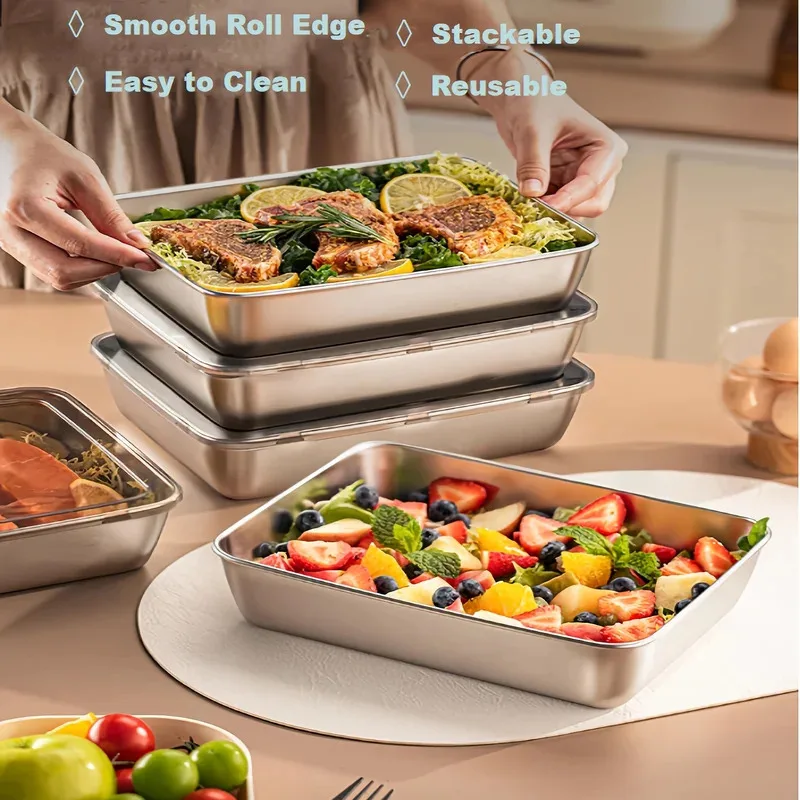 

3pcs Stainless Steel Food Containers - Leakproof & Stackable with Clear Lids | For Camping, Home & Meal Prep