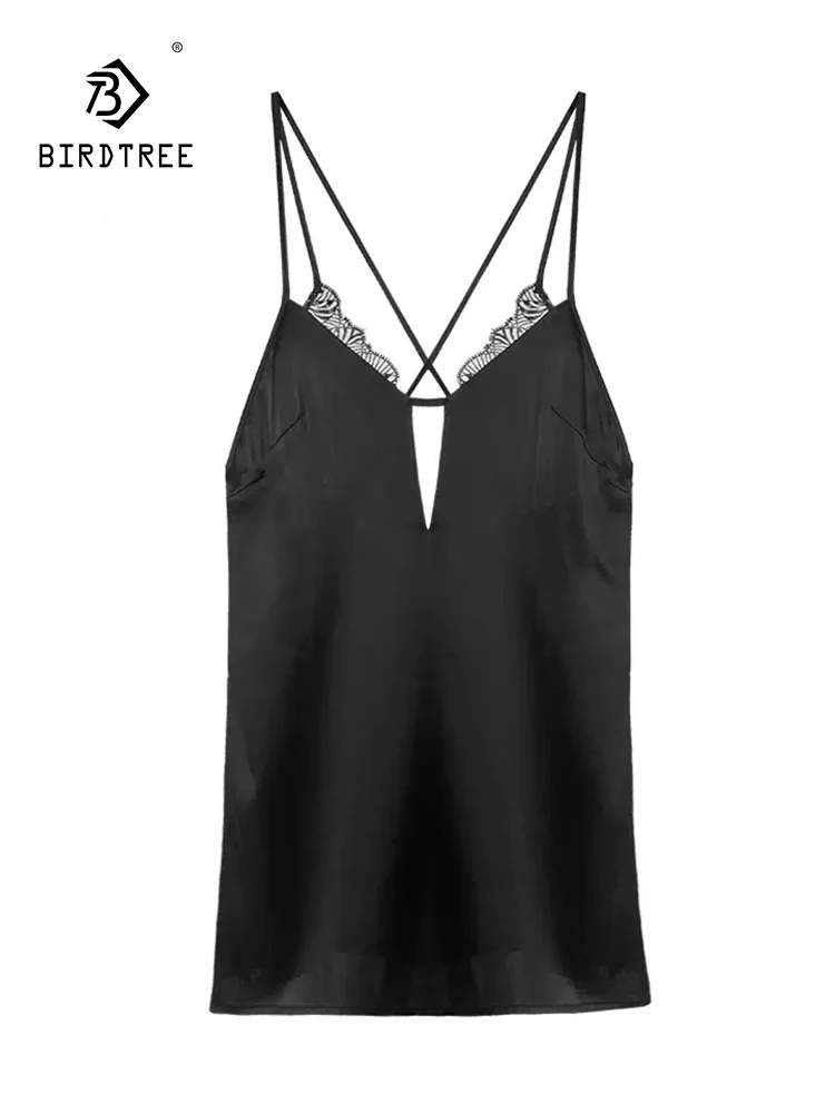 Birdtree, 93% echtes Seiden pyjama kleid, Damen Spaghetti träger Spitze, sexy Flirt heißes rücken freies Nachthemd, Sommer neu p43020qc