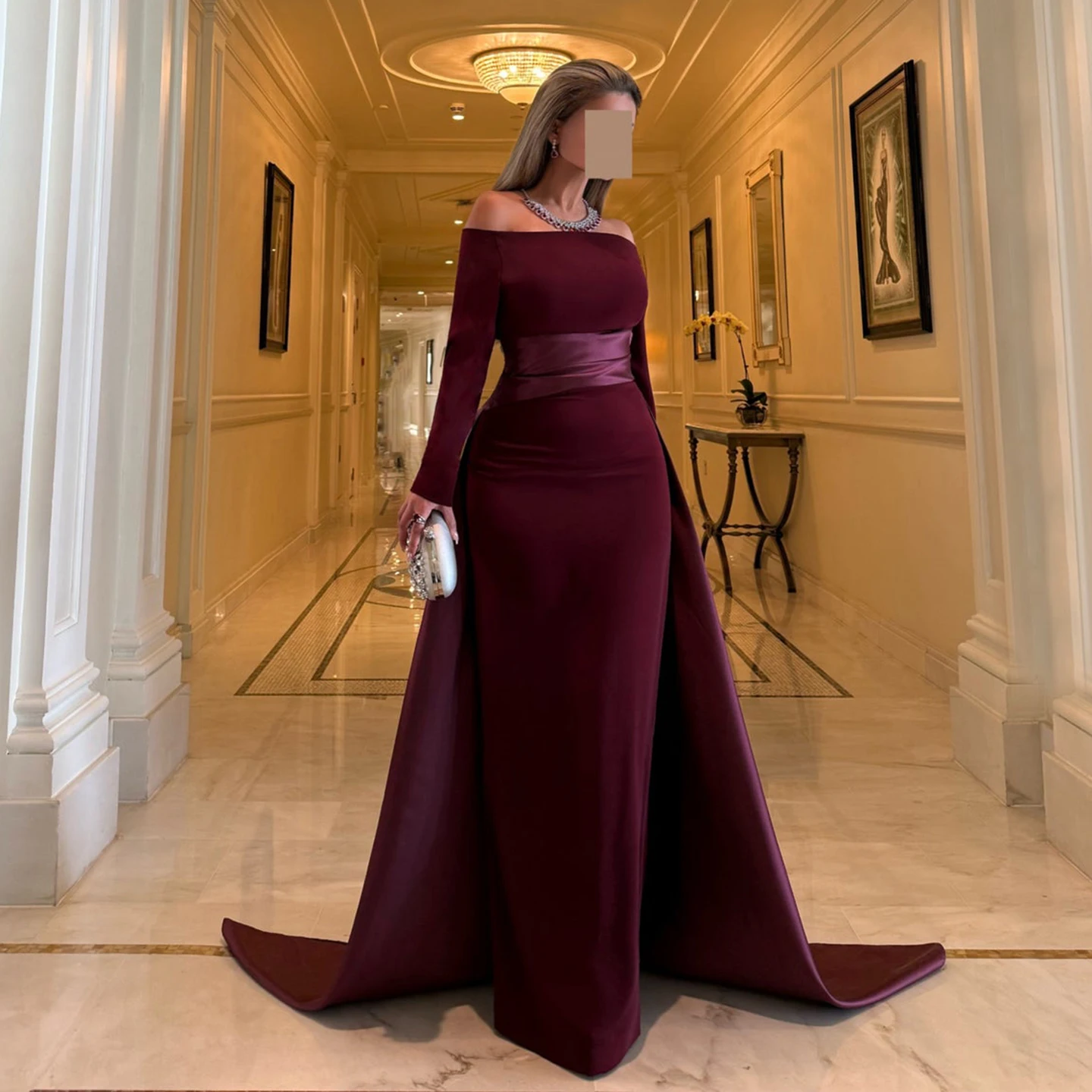 

Элегантное вечернее платье с открытыми плечами Sharon Said, бордовая русалка с длинными рукавами и верхней юбкой, женские свадебные платья SF318, по индивидуальному заказу