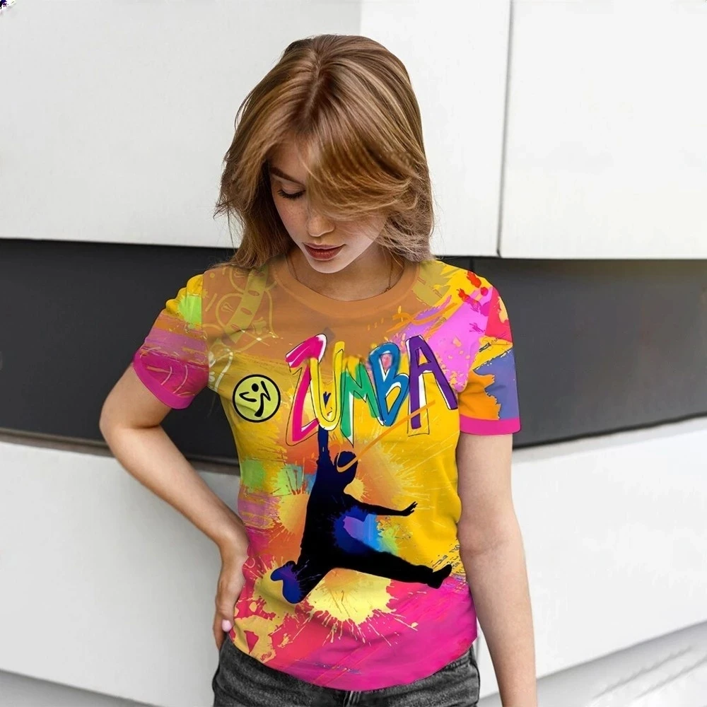 Fashionable summer printed women's short sleeved sports casual quick drying women's short sleeved street fashion Harajuku women' image 3