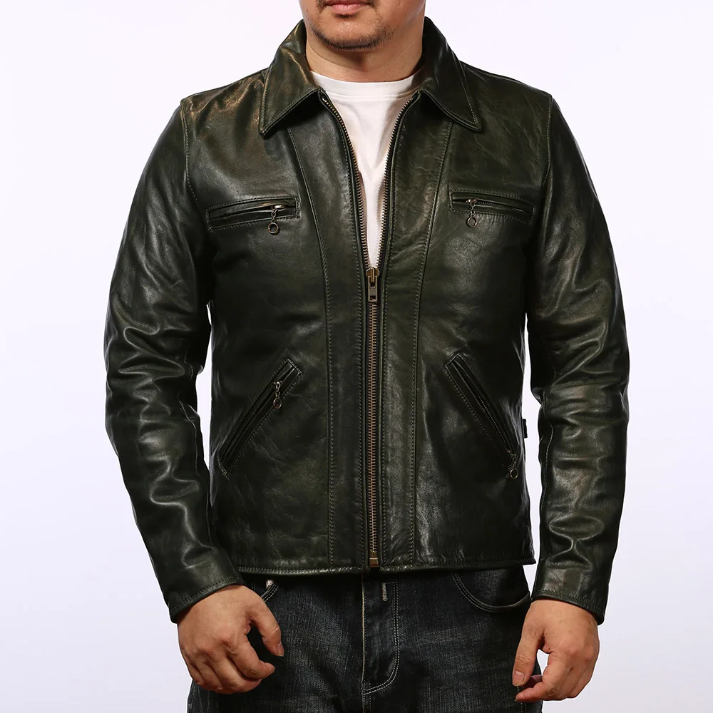 

PJ2241 Asian Size Super Quality Genuine Japan Horse Leather 50% Wool Lining Horsehide Stylish Rider Jacket