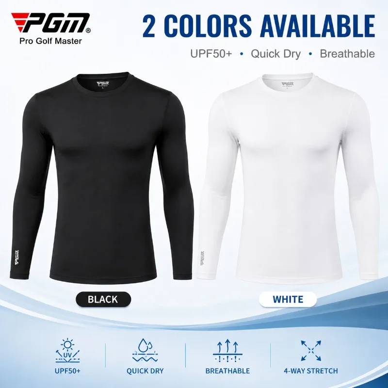 PGM Men Golf Long Sleeve Shirt UPF50+ Sun Protection Quick Dry Breathable Cooling Base Layer Top