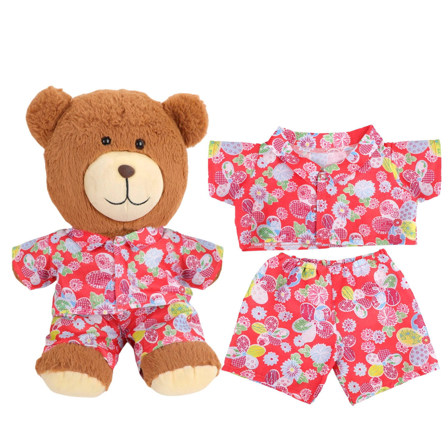 42cm Plush Bear Clothes Cartoon Print Shirt & Shorts Set, Casual Summer Outfit for 16-18 Inch Teddy Bear & Plush Dolls Toy Gift