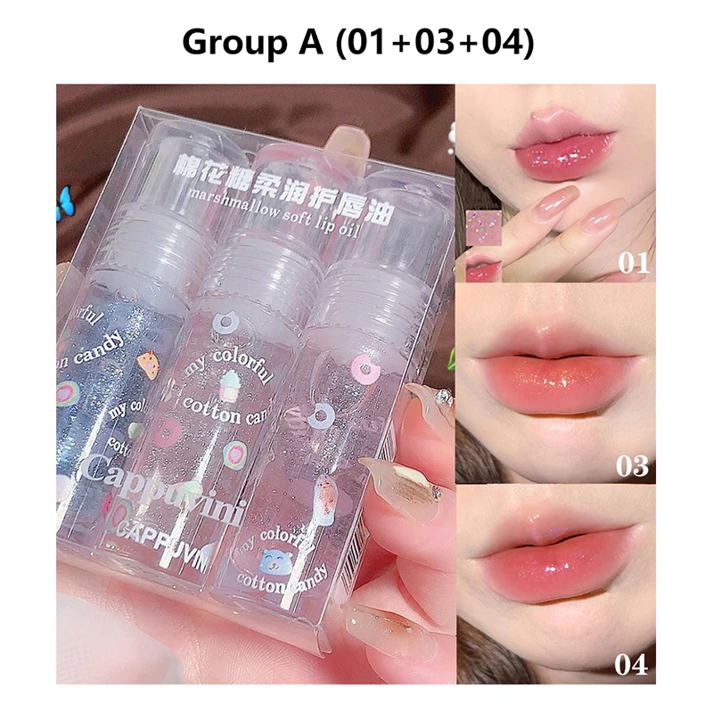 1/3Pcs Transparent Glitter Lip Gloss Set Clear Water Light Lip Glaze Moisturizer Color Changing Lip Oil Jelly Mirror Lipsticks