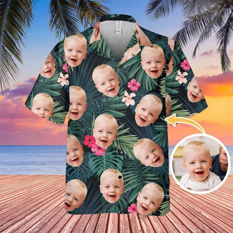 

Custom Face Trendy Aloha Hawaiian Shirts For Men Women Full Print Short Sleeve Aloha Beach Shirt Diy Photo Button Shirts