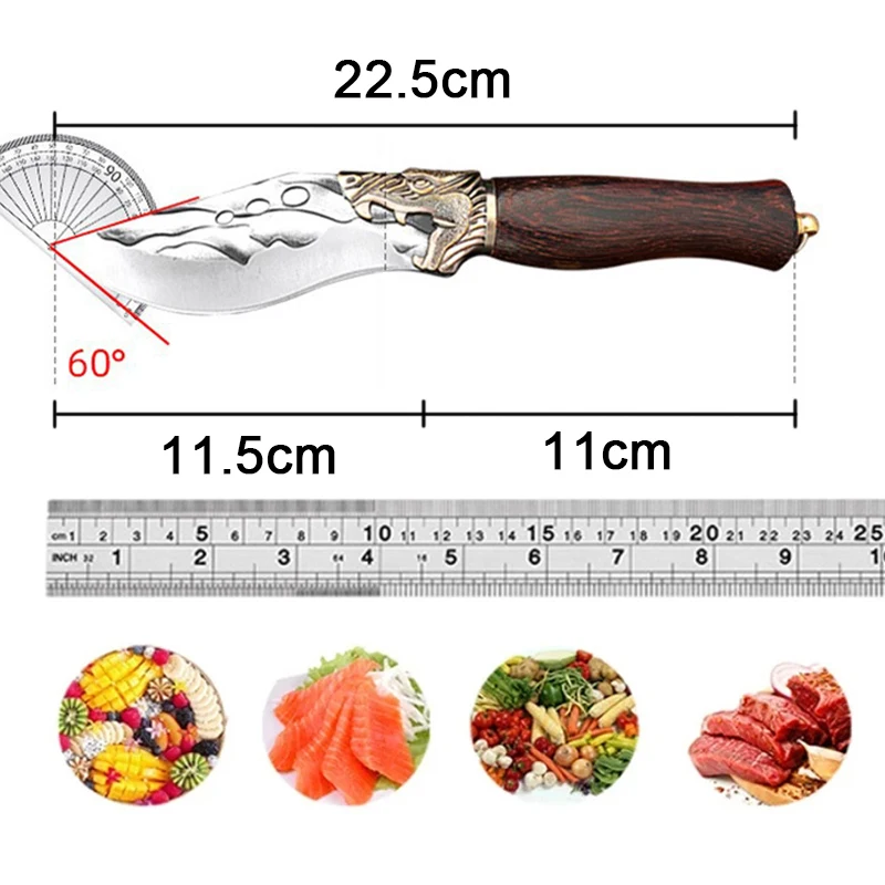 Boning Knife Wood Handle Chef Slicing Knife Vegetables Fruit Paring Fish Knife Forged Meat Cleaver Butcher Knife with Sheath