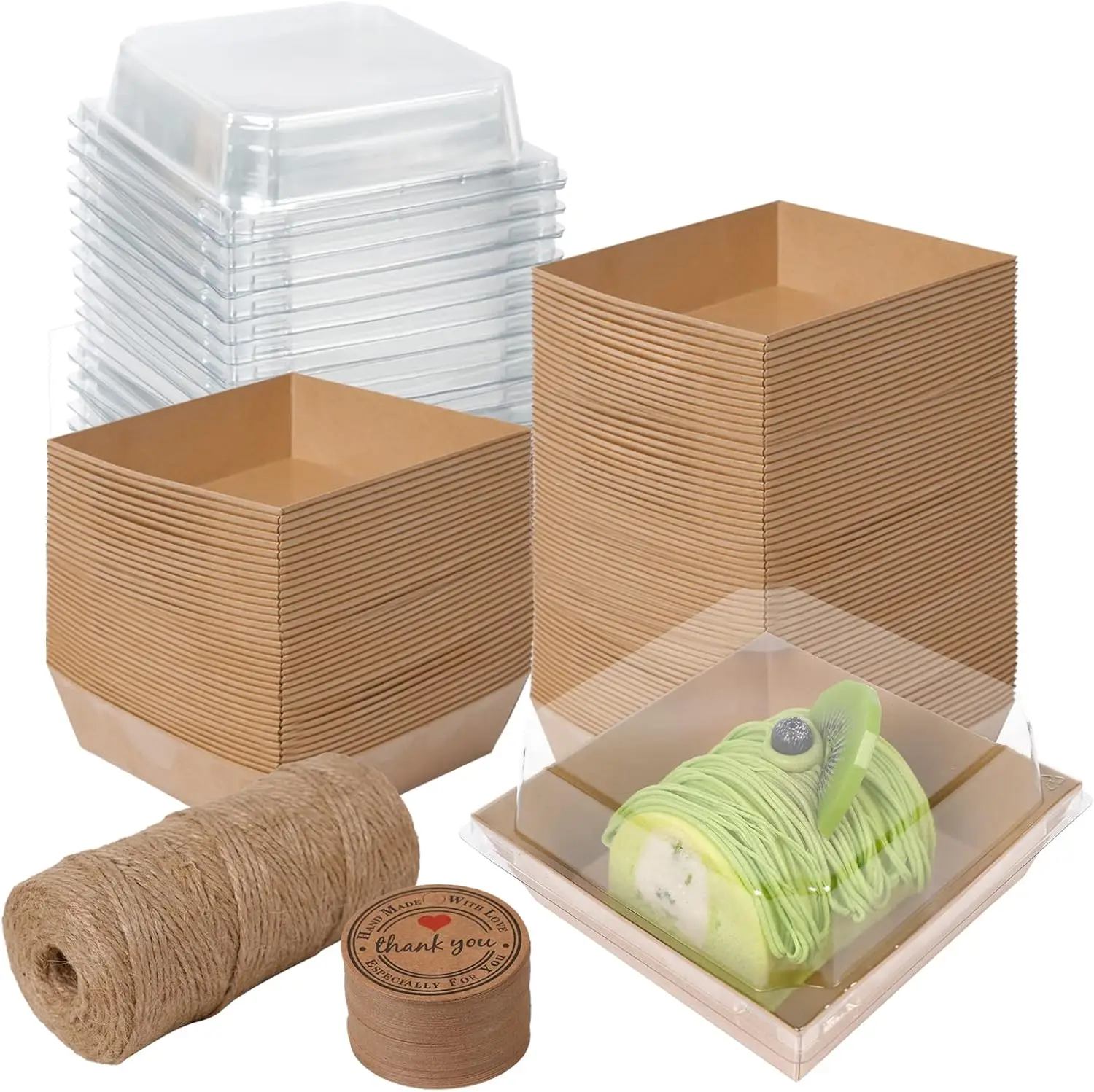 

50 Pack Kraft Paper Charcuterie Boxes with Clear Lids, 4 Inch Brown Oil-Proof Containers for Sandwich, Cookies, Cupcakes