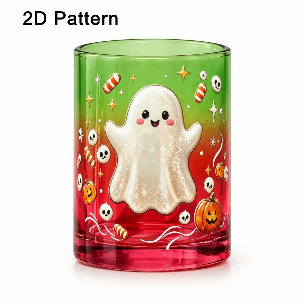 Gothic Clear Ghost Glass Cup Decorations Cute Funny Wine Glass 2D Pattern Pumpkin Skull Print Halloween Glass Gifts