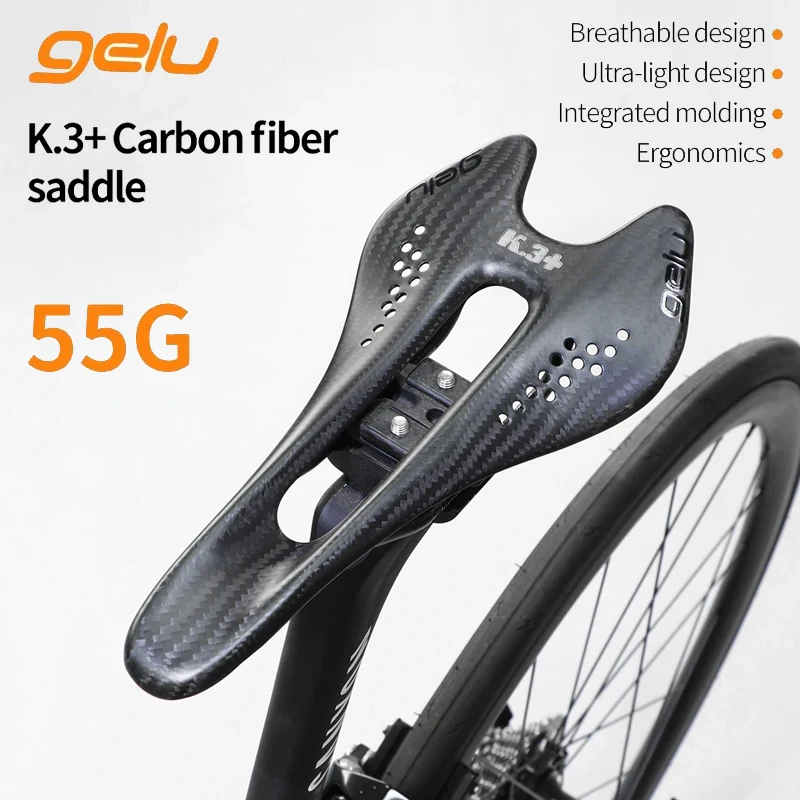 

Сверхлегкое велосипедное седло Gelu 55 г — полностью карбоновая подушка для горного/дорожного велосипеда с 3D полым эргономичным дизайном, дышащее велосипедное сиденье