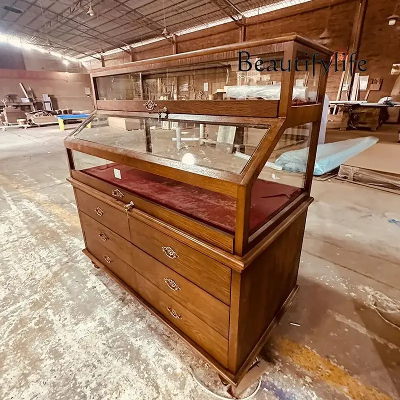 BJ Display Cabinet Display Medieval Middle Island Bucket Cabinet Glass Showcase Jewelry Cabinet Jewelry Glasses
