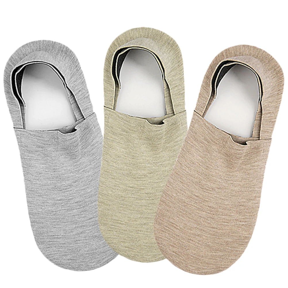 

3 Pairs Low Cut Socks Short Women Fashion Comfortable Breathable Casual Green Beige Grey Silica Gel Heel Non