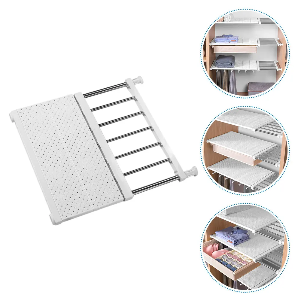 

Adjustable Wardrobe Shelf Home Storage Rack Closet Divider Expandable Clothes Organizer High-Carbon Steel Abs White Easy