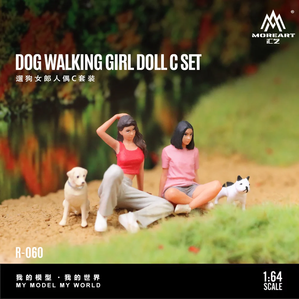 

*Pre-order*More Art 1:64 The Dog-Walking Girl Model Doll Set C, Resin Decoration Figure Model for Gift&Display&Collection