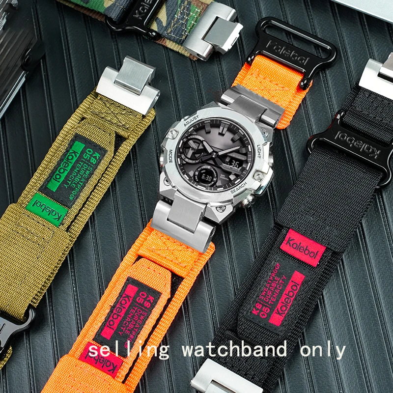 

Sweatproof canvas watch strap for Casio Steel Heart GST-B400 series modified easy to stick nylon mountaineering watch strap