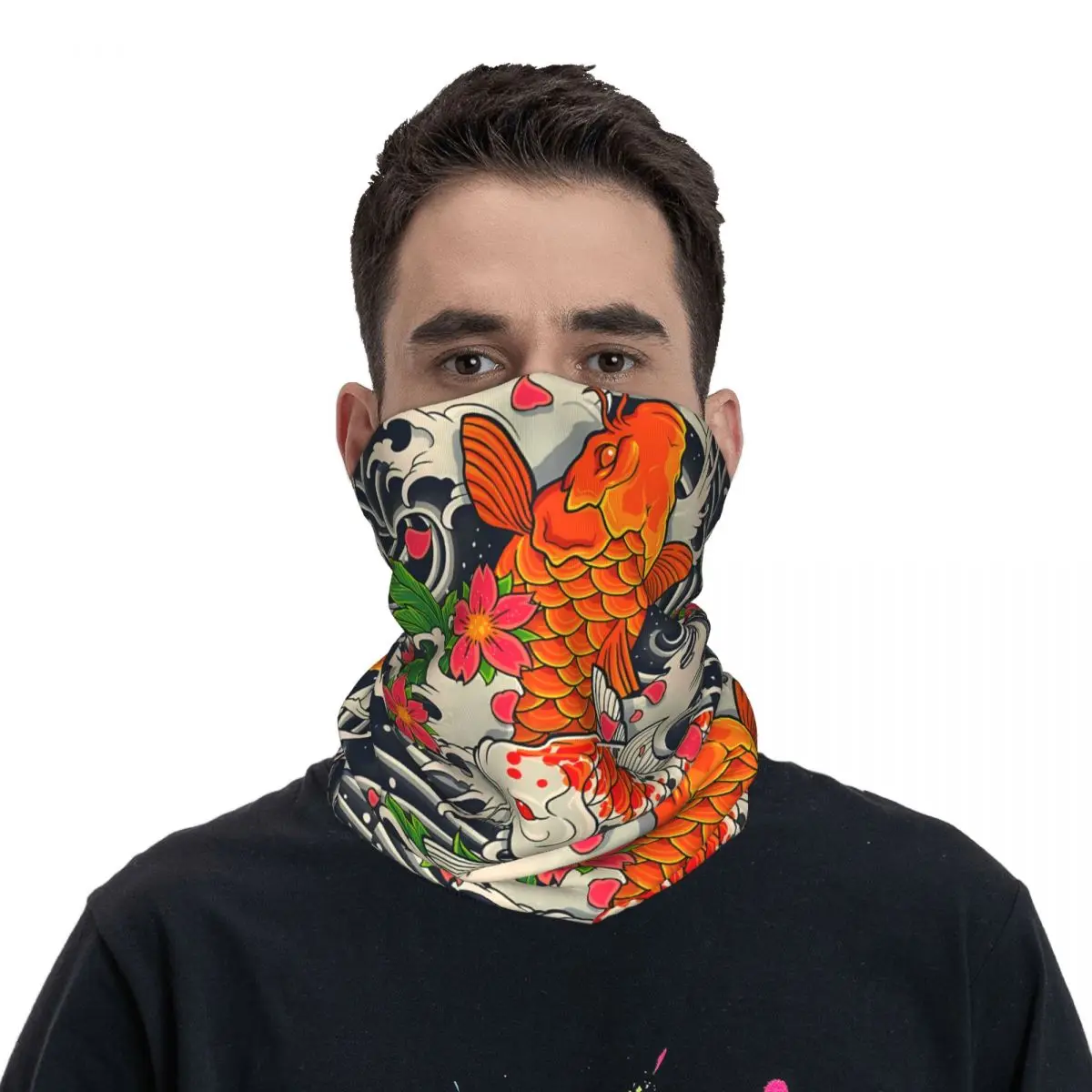 Koi Fish Pond Scarf Neckerchief Neck Face Mask Polyester