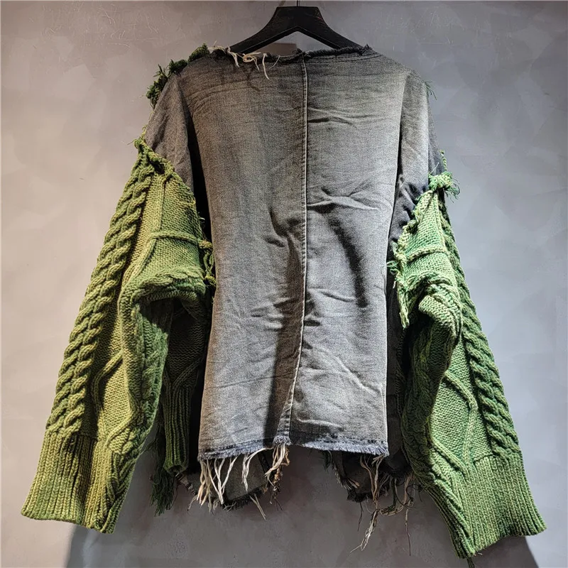 YEAE المرأة الخريف والشتاء جديد الدنيم الربط بلوفر مغزول سترة المرأة فضفاضة ورقيقة غسلها القمم القديمة العصرية