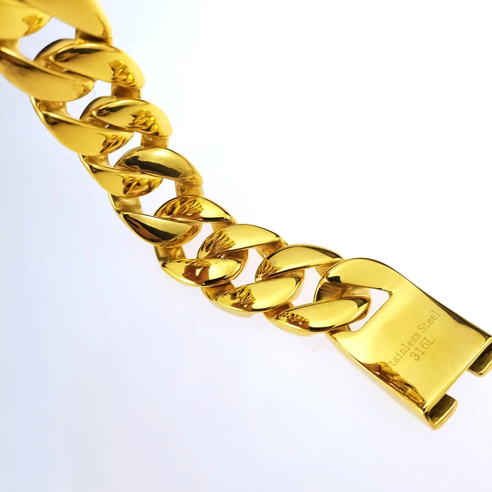 316L Edelstahl Ton Curb 24mm solide schwere lange Halskette + Armband Schmuck – Detail 3