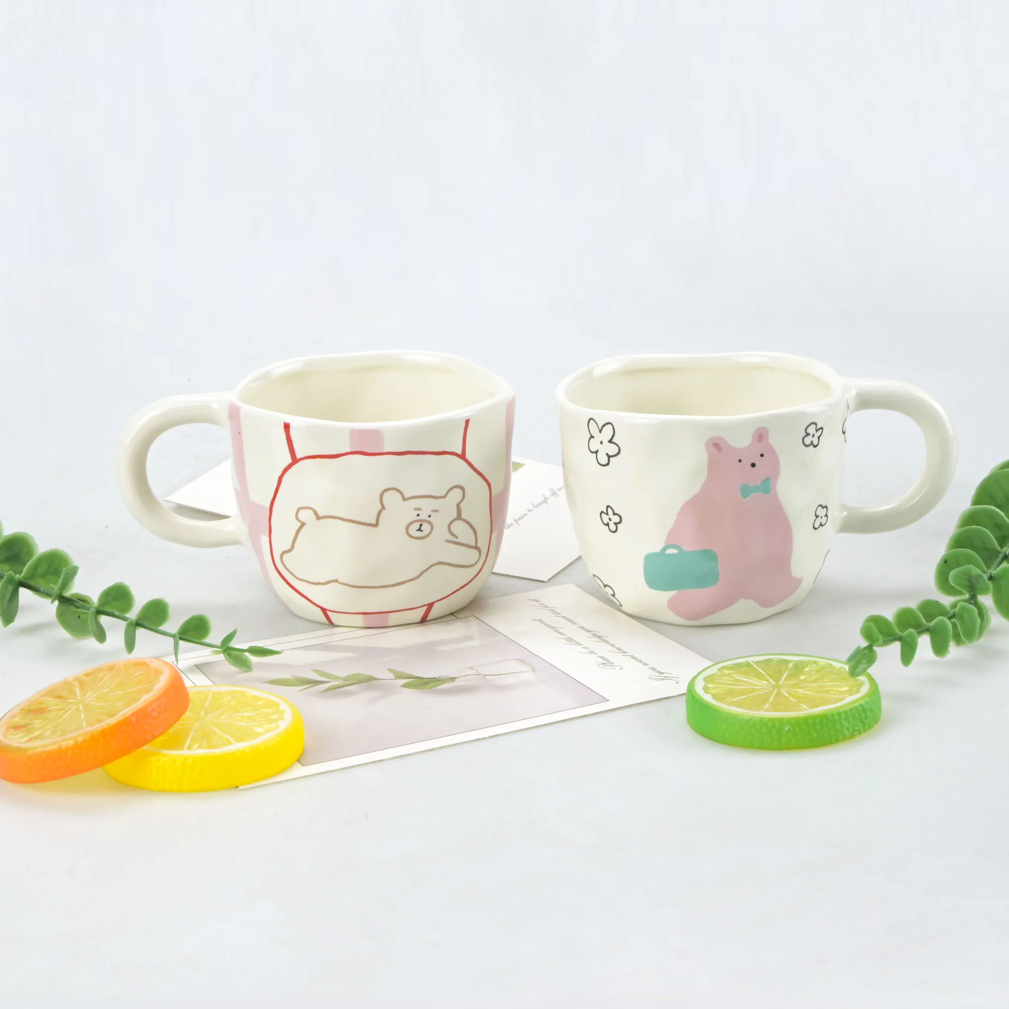 1 Stück unregelmäßige süße Bär Keramiktasse Kaffeetasse Hafer Frühstückstasse Latte Art Kaffeetassen, handgeklemmte Tassen