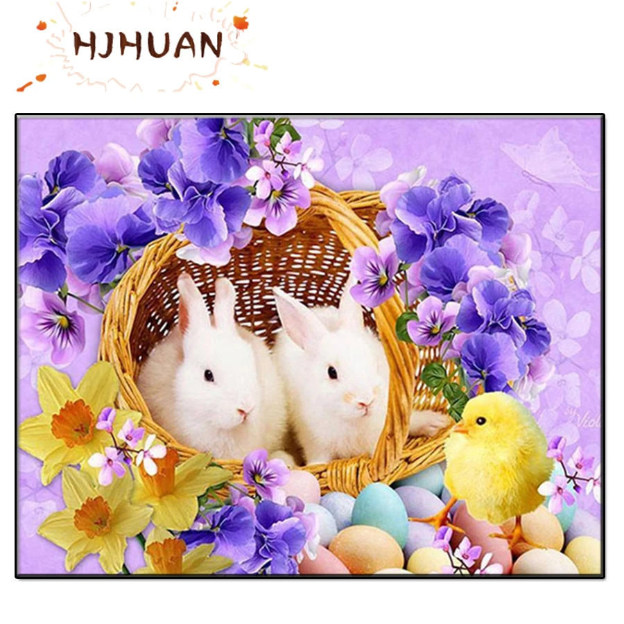 5D DIY Phalaenopsis, bunny, colored eggs, easter decoration Diamond Painting Full Square Home Decoration Embroidery Handicraft