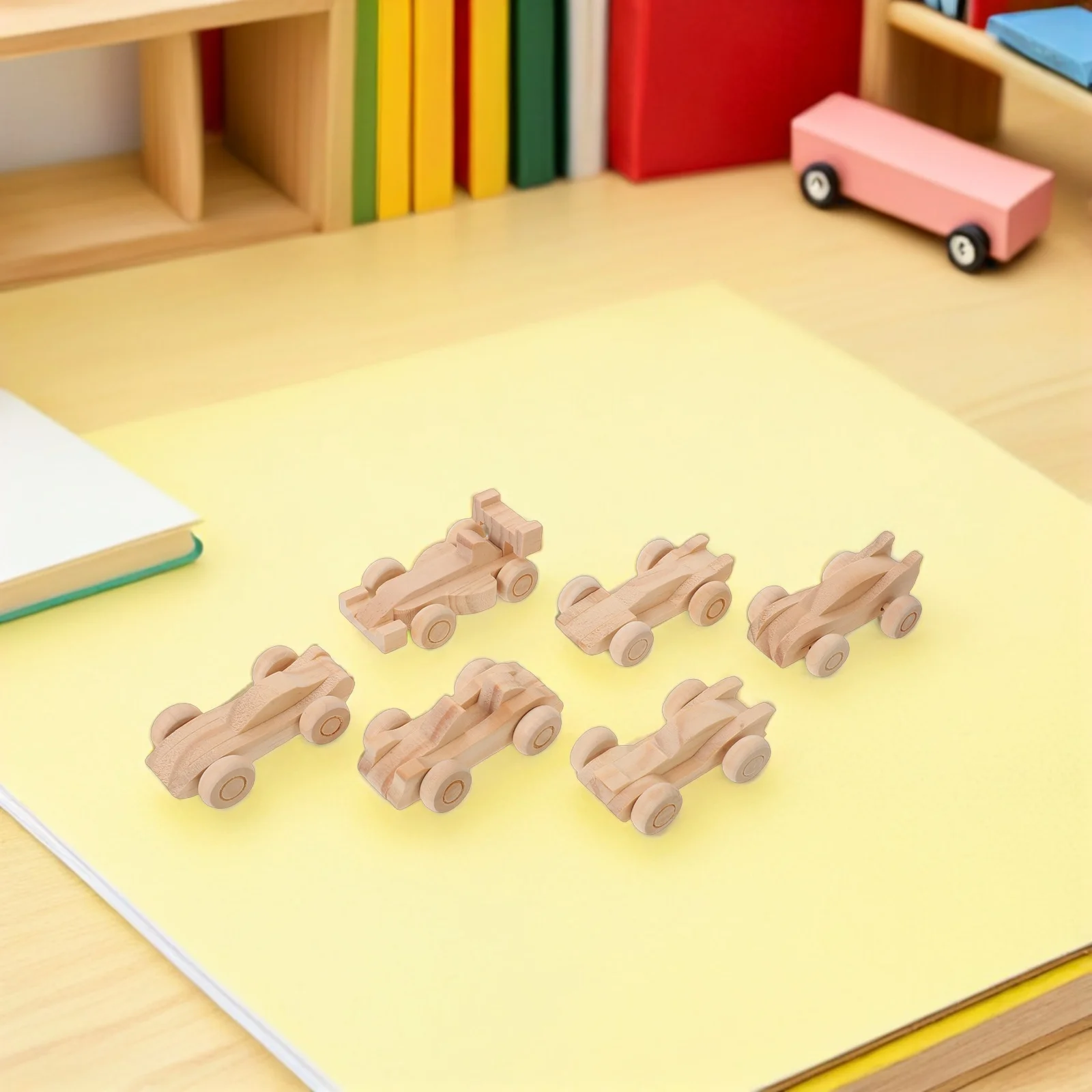 6 قطع من سيارات الكتابة على الجدران الخشبية - مصنوعات سيارات سباق صغيرة غير مكتملة للأطفال لوحة يدوية - نماذج سيارات رياضية خشبية ناعمة للفن المنزلي #2