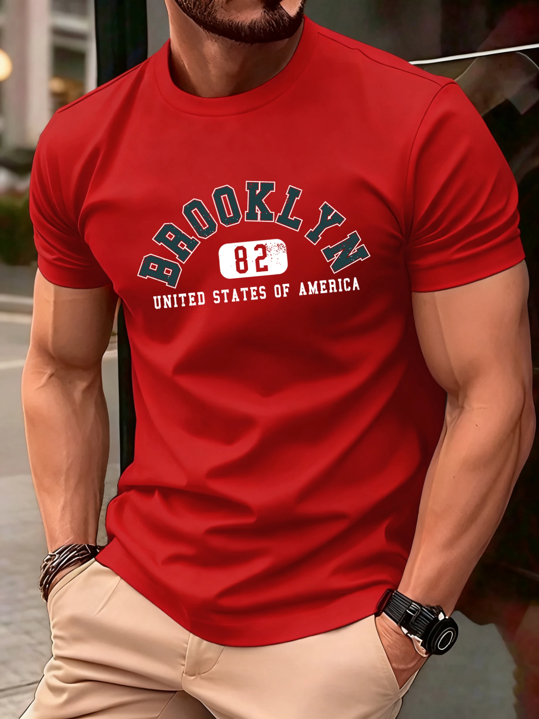 USA Brooklyn 82 United Print Männer T-Shirts Sommer Oansatz Retro T Shirt Baumwolle Lose Kurzarm Grundlagen Street Fashion Sportswear