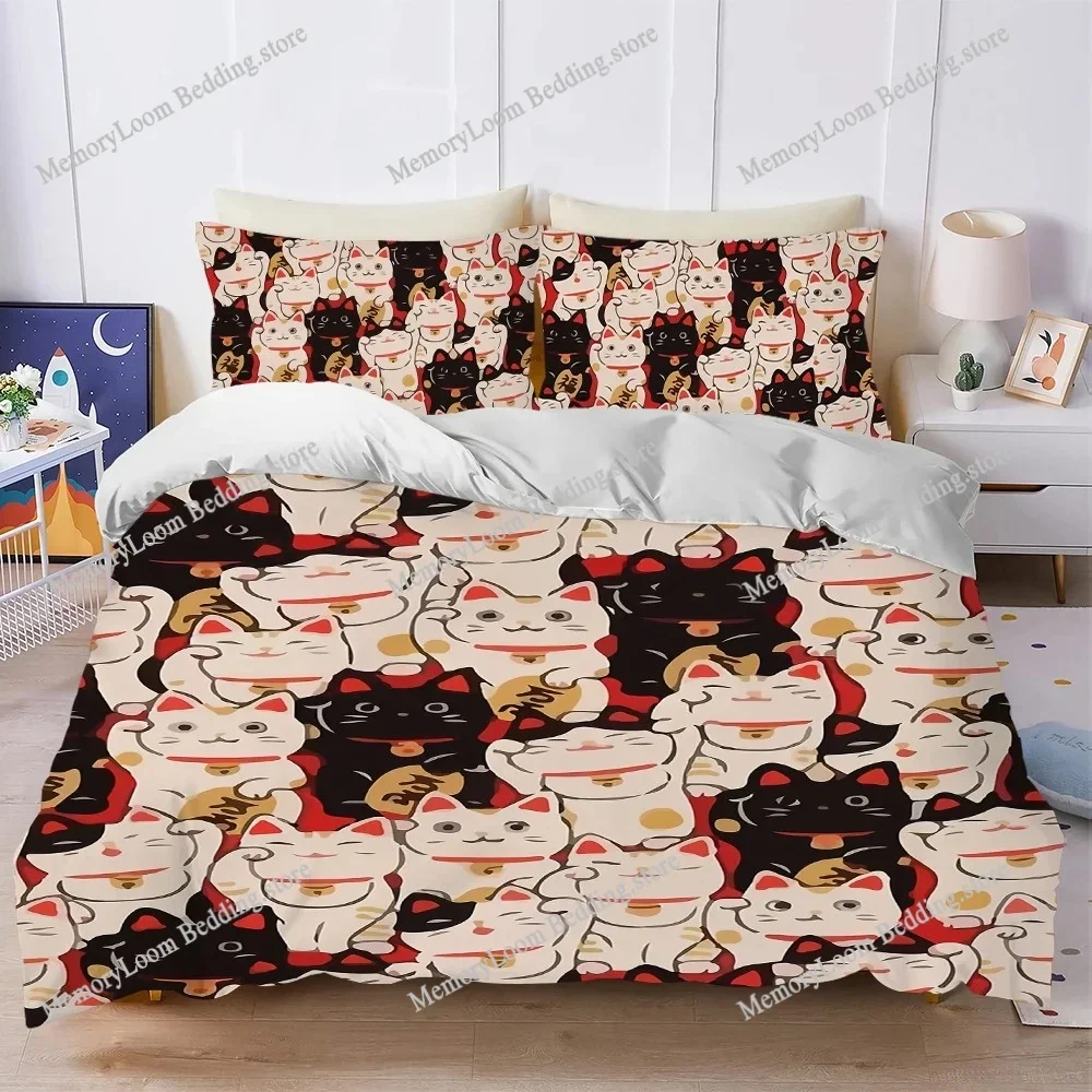 

Japanese Style Lucky Cat Duvet Cover Set Home Style Bedding Soft Laundry Cotton Bed Four Seasons Student Dormitory Home Textile7