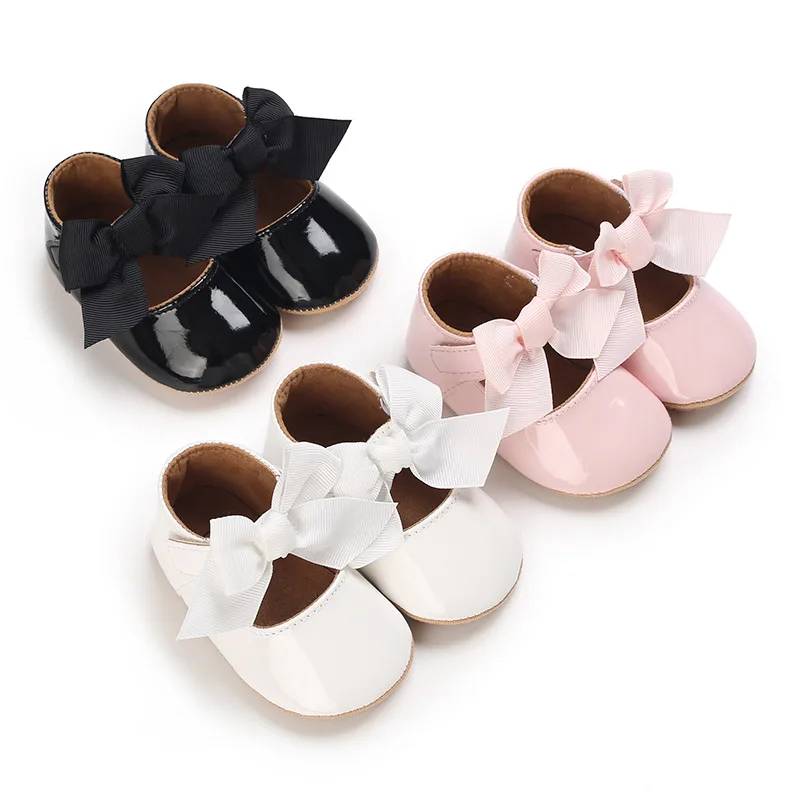 Yibubu White Baby shoes Cute and Generous Simple And Cute Bow Design Soft Soled Indoor loafers Suitable For Spring And Autumn