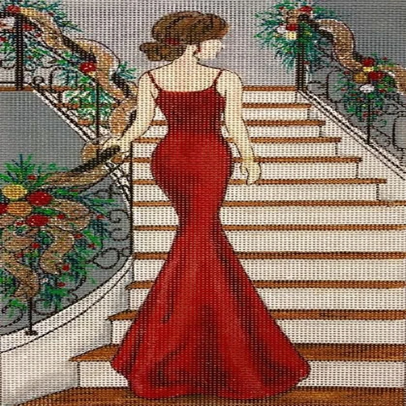 

Popular Embroidery Lady in Christmas Red Cross Stitch Beginner Kit with 14CT Aida Counted Canvas for