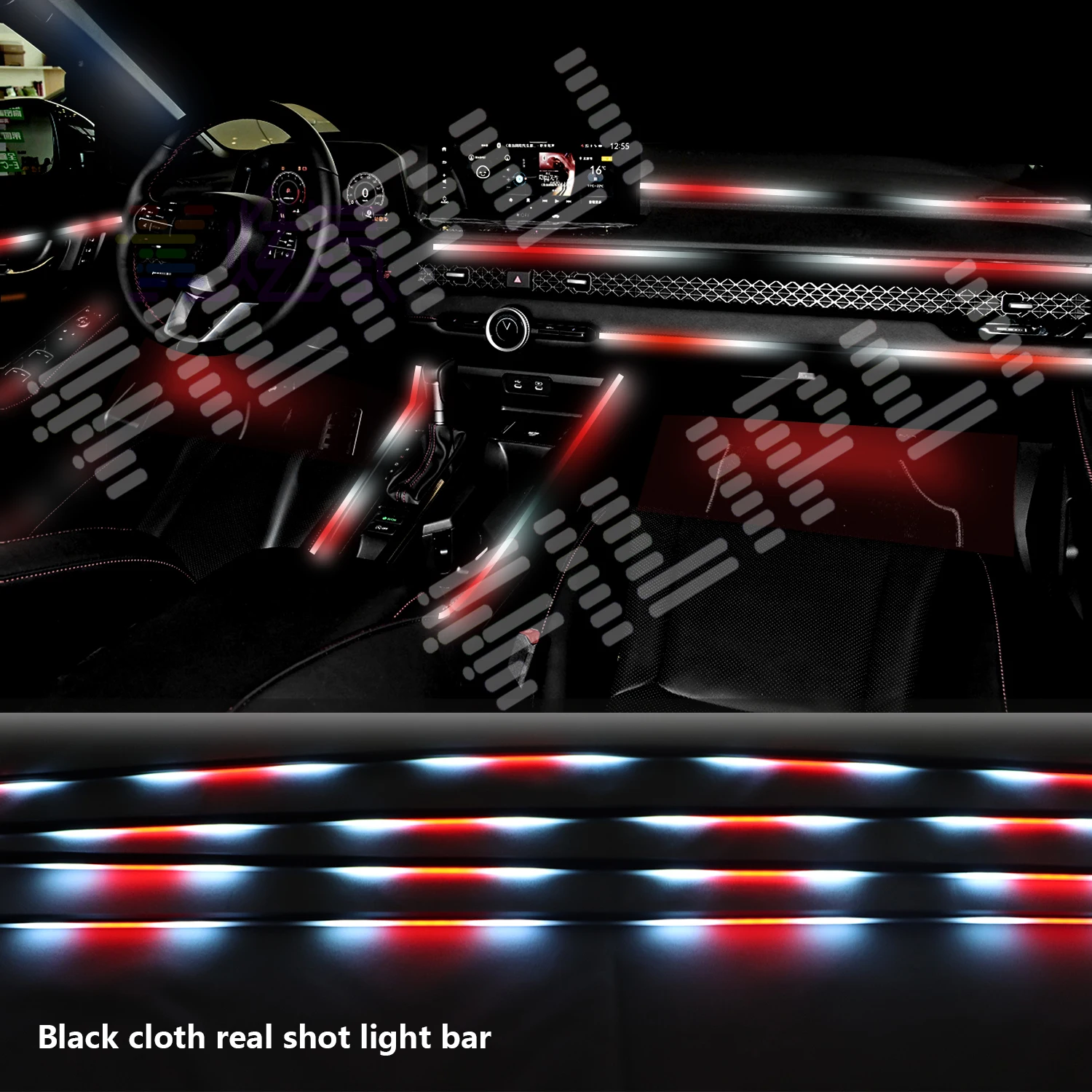 18 في 1 سيارة الضوء المحيط 64 اللون الاكريليك شرائط 110 سنتيمتر 90 سنتيمتر 75 سنتيمتر 35 سنتيمتر 20 سنتيمتر كامل الألوان RGB سيارة الداخلية بلوتوث App التحكم #1