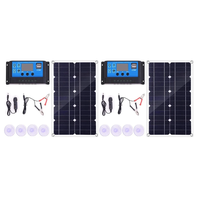 

HOT! 2X 100W Solar Panel Kit 12V Battery Charger Controller For Caravan & Boat & Dual USB Solar Panel 10A Solar Controller