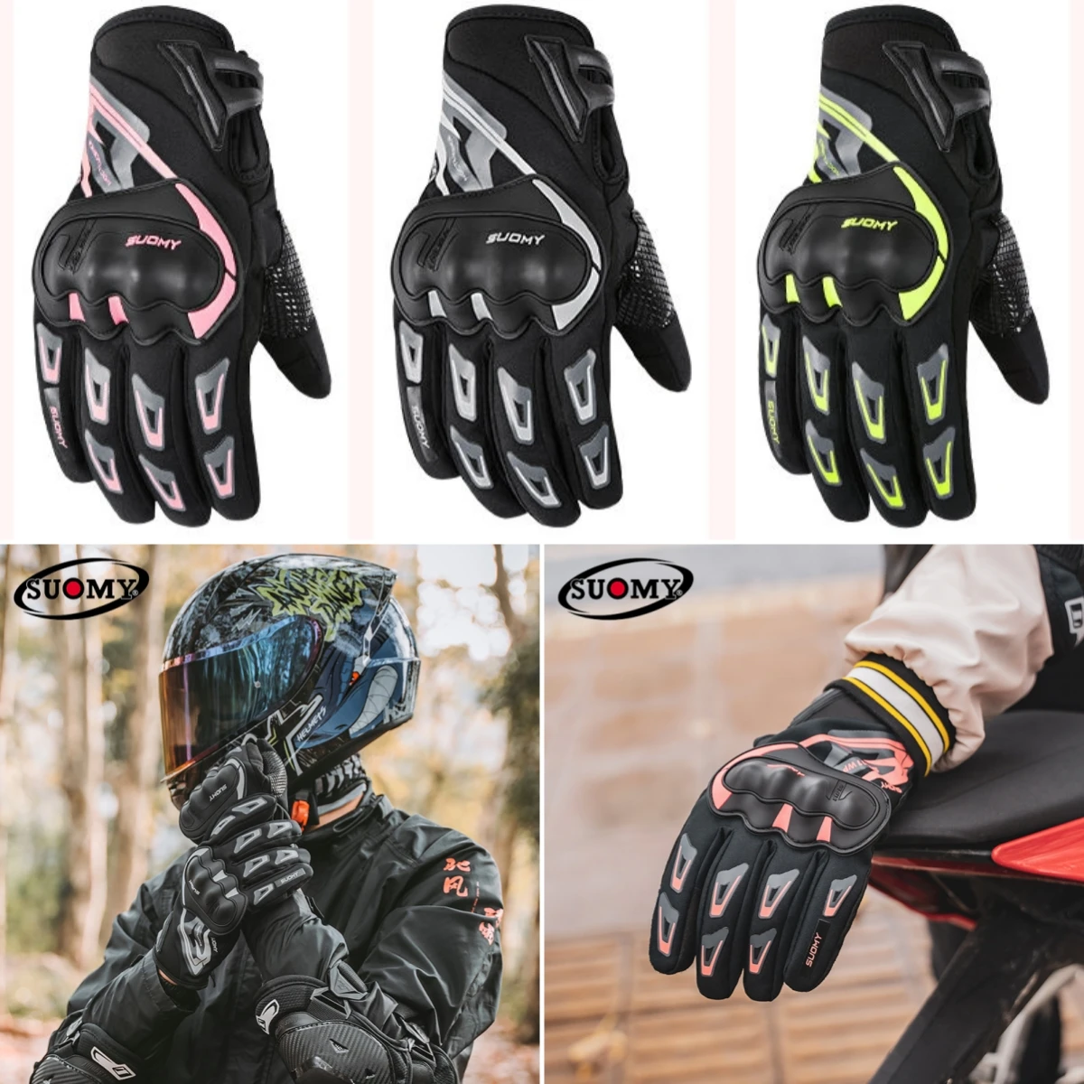 

SUOMY SU-11WP Cold Weather Motorbike Gloves – Waterproof Windproof Insulated Full-Finger for Winter Riding Black/Green/Pink