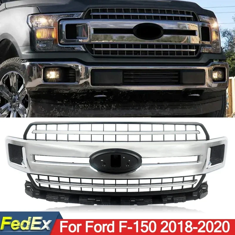 Front Bumper Radiator Grille Fit Ford F-150 Extended/Crew Cab 2018-2020 Chrome