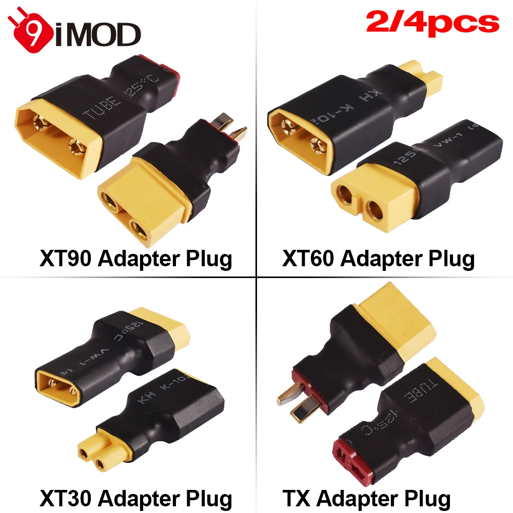 9IMOD 2/4PCS Plug XT60 XT30 XT90 T-plug Male Female Connector Adapters Plug Single Level Adanter Plug No Wires RC LiPo Battery