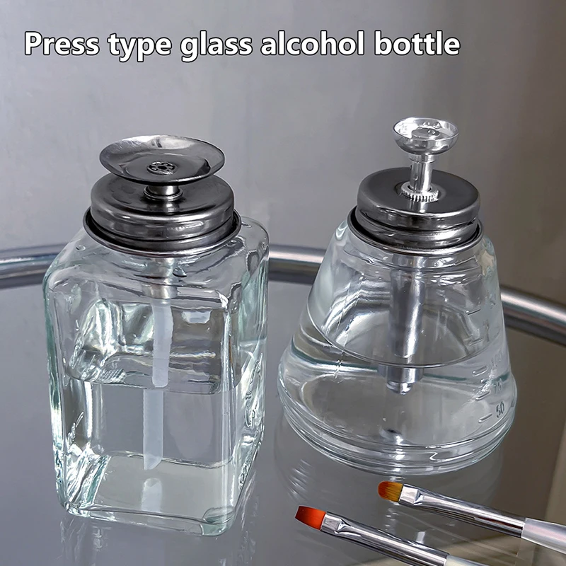 180ml Push Down Glass Empty Pump Dispenser For Nail Polish Alcohol Makeup Remover Clear Refillable Bottle Liquid Cleanser Storag