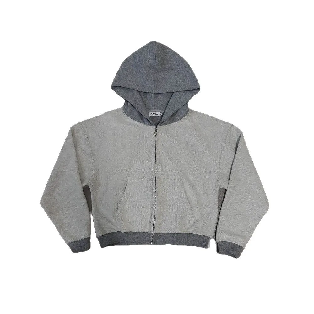 سويت شيرت بسحاب مقسم بلون سادة مخصص للشارع بأكمام طويلة للرجال والنساء مع قلنسوة وسترة كلاسيكية