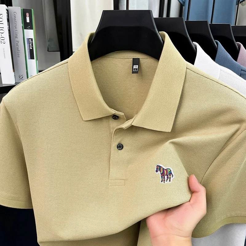 Herren Sommer Baumwolle 100% Poloshirt, Besticktes Kurzarm-T-Shirt mit Kragen, Business Casual Atmungsaktive Herrenbekleidung Oberteile – Detail 16