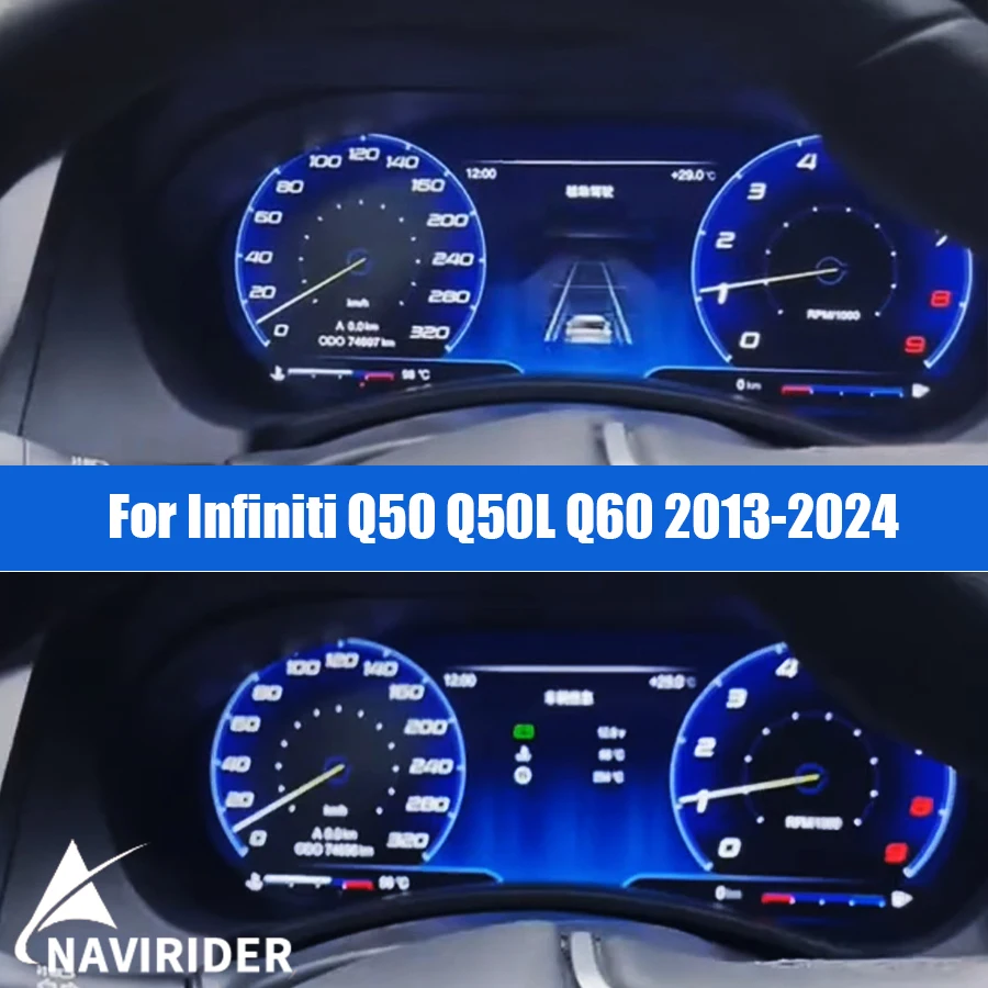 12.3inch Car LCD Instrument For Infiniti Q50 Q50L Q60 2013-2024 Speedometer Upgrade Smart Cluster Map Multiple Colorful Display