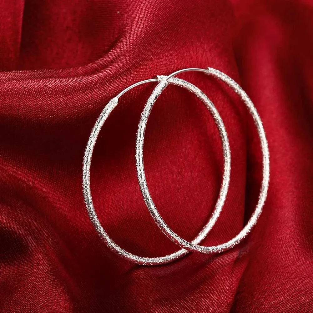 

High Quality Fine 925 Sterling Silver Fashion 5cm-6cm Big Circle Round Hoop Earrings for Women Wedding Birthday Gift Jewelry