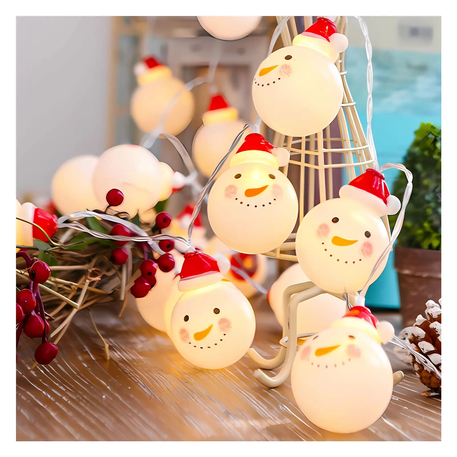 2M Snowman String Lights Christmas Decorations String Lights with 10 Decorations Lights