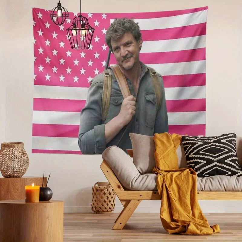 

Гобелен VIKAMA Pedro Pascal с розовым звездным узором и флагом, модный и стильный фоновый декор, декоративная настенная ткань, украшение для комнаты