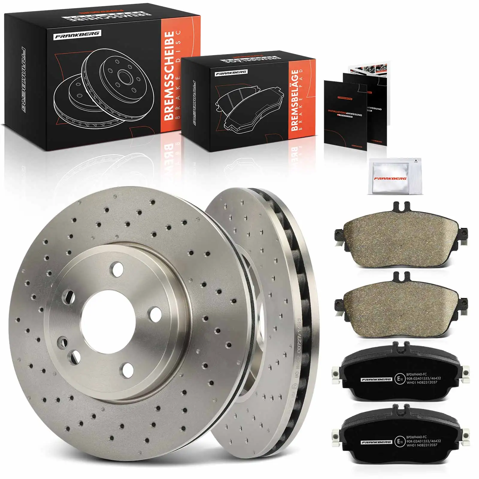Frankberg 2x Bremsscheiben 4x Bremsbeläge Vorderachse für Mercedes-Benz W176 W242 W246 C117 X117 X156 A0064204620 A0084200620