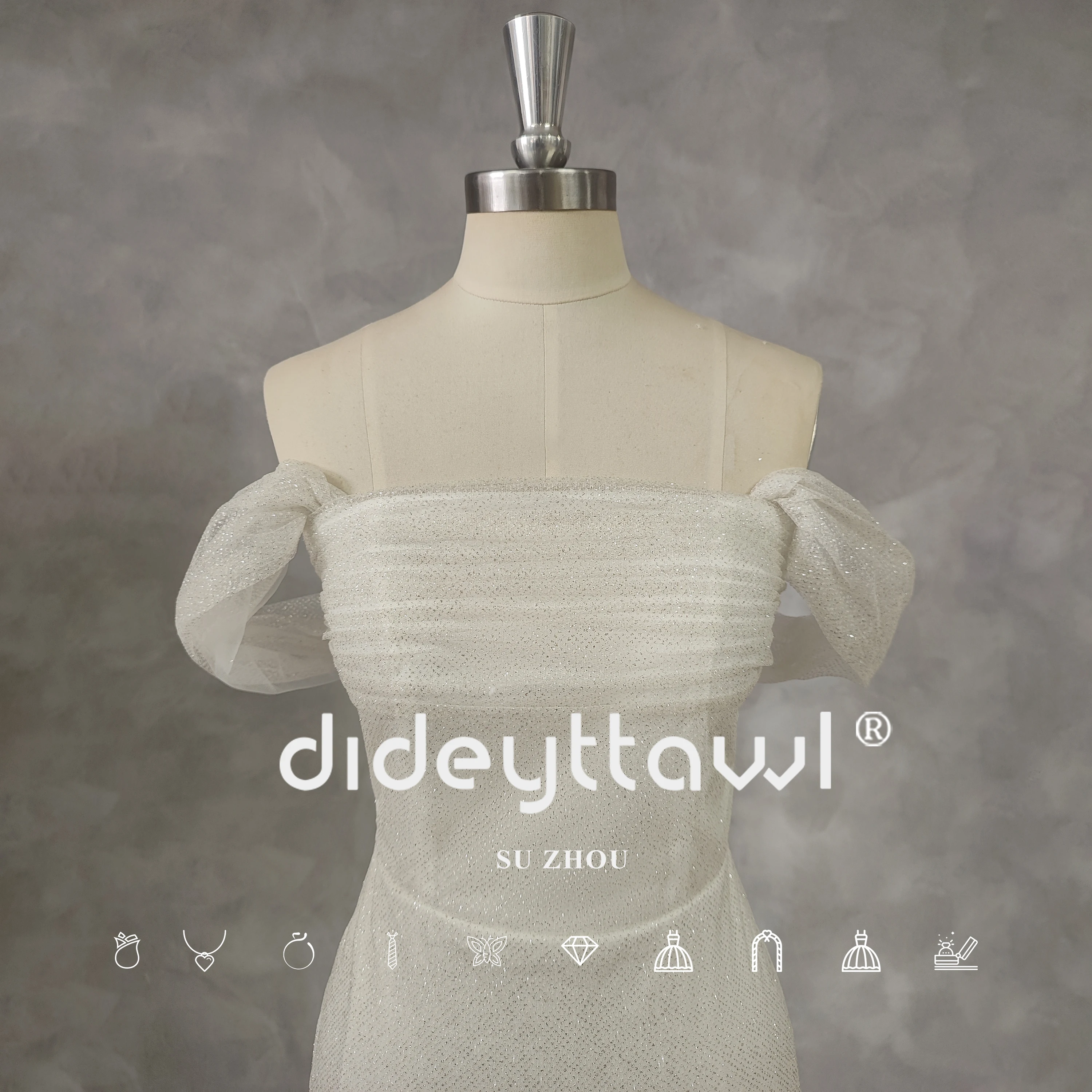 DIDEYTTAWL-Off-ombro brilhante Tulle Sereia Vestido de Noiva, Real Picture, Cut Out, Ruched Zipper, Open Back, Tribunal Trem, vestido de noiva