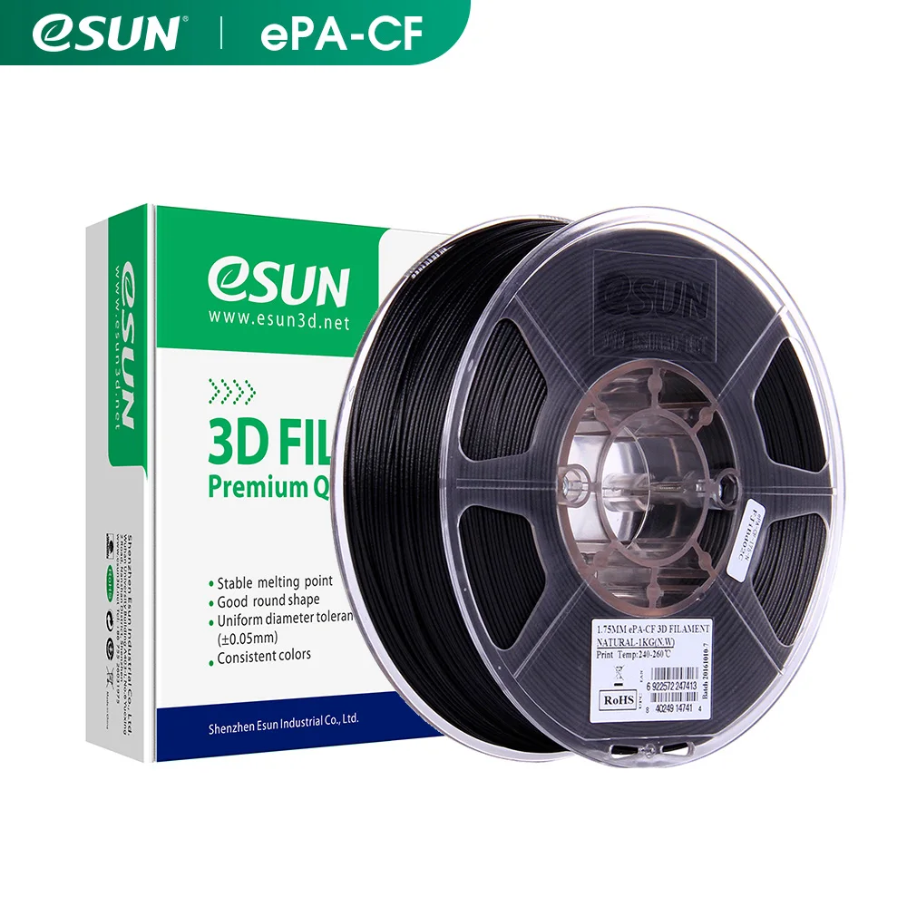 ESUN Carbon Fiber Filled Nylon Filament ePA-CF 1.75mm 3D Printer Filament,1KG 2.2LBS Spool 3D Printing Filament for 3D Printers